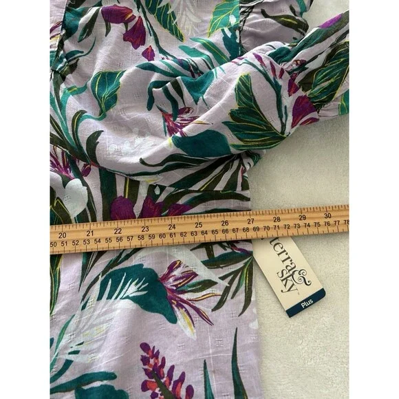 Terra & Sky Shirt Size 2X Plus Tropical Blouse Flowy Lightweight Island Resort - Picture 8 of 10
